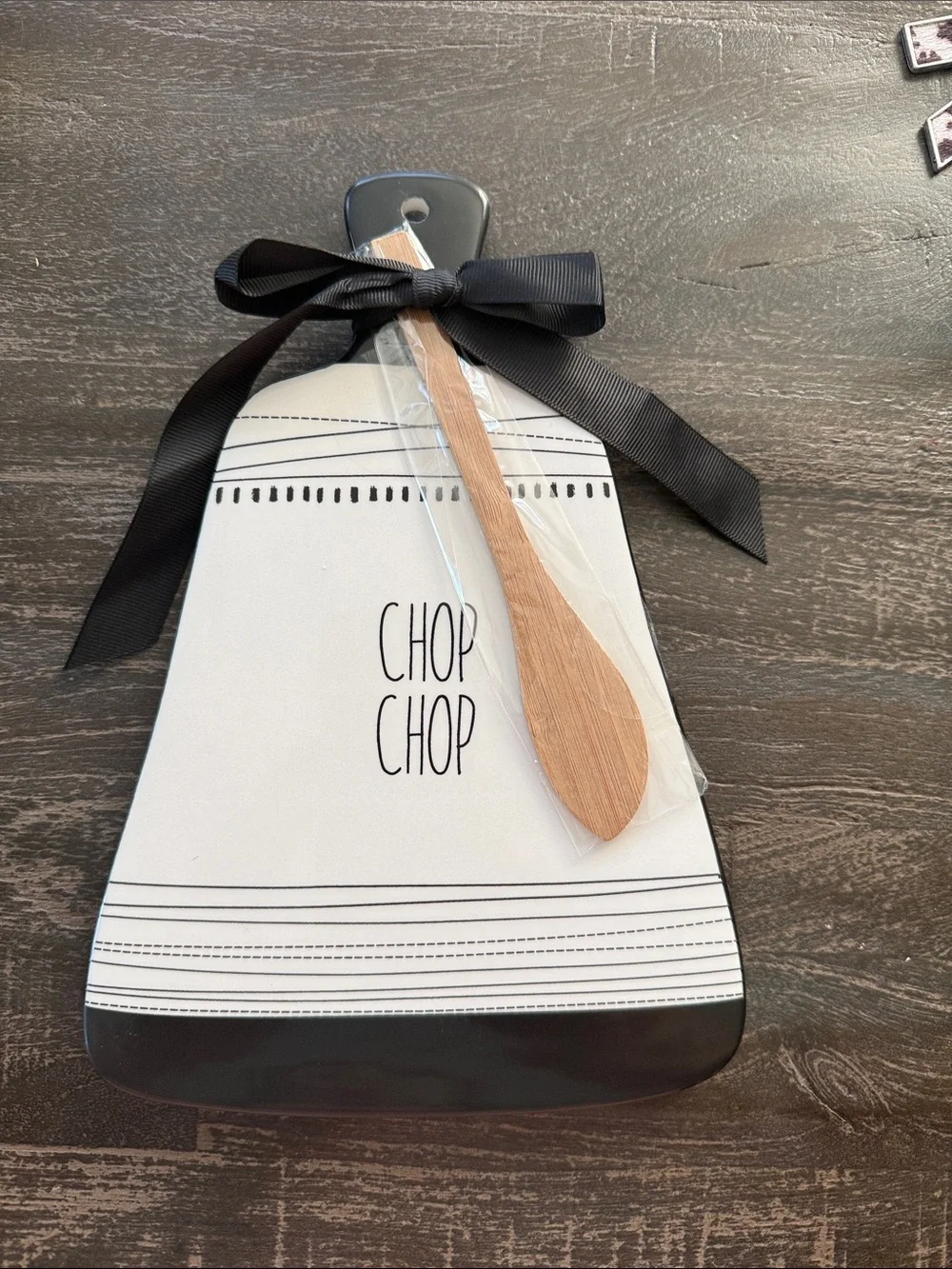 Black & White 'Chop Chop' Decorative Serving Board with Wooden Spoon